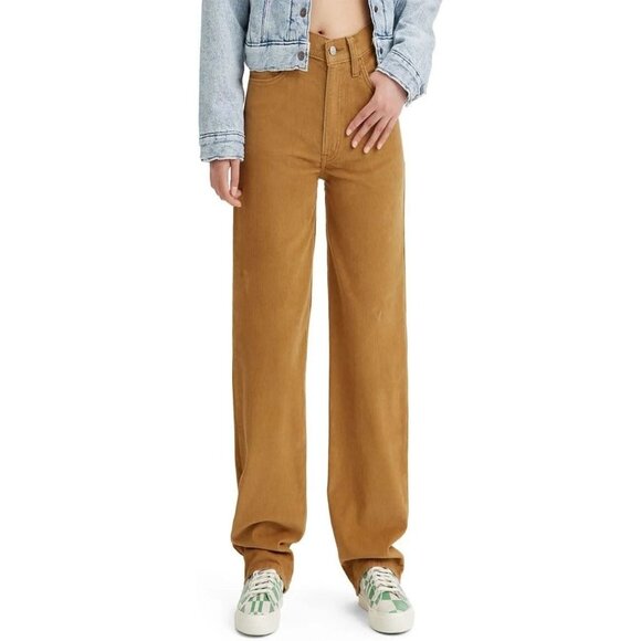 Levis 94 Baggy Corduroy Pants Size 24 Mid Rise Loose Fit Straight Leg Tan Womens - Picture 1 of 15